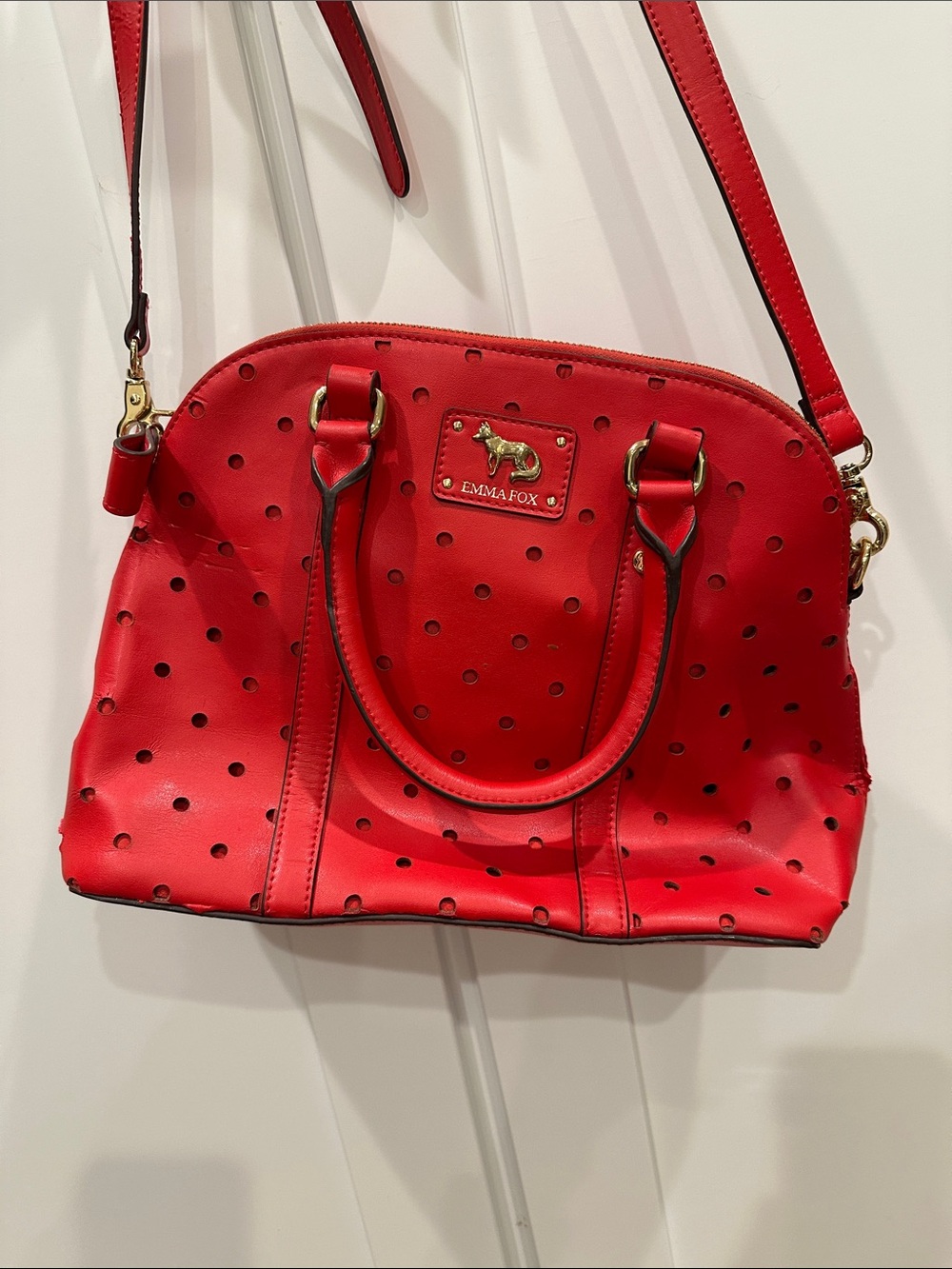 Emma Fox Red Satchel with Black Polka Dots